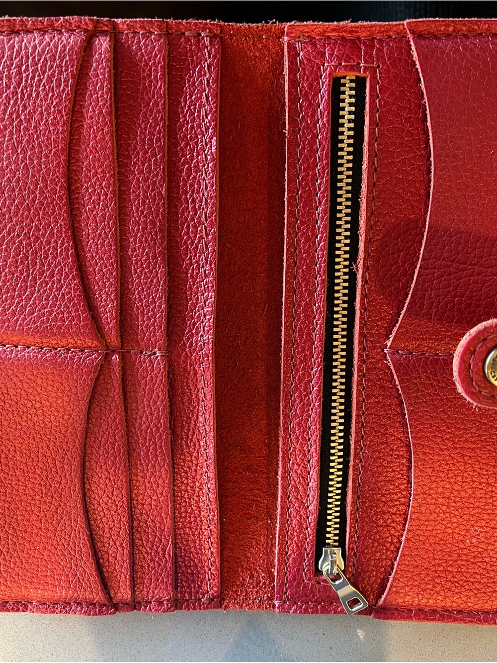 Portland Leather Bright Red Pebbled Snap Wallet - Picture 2 of 3